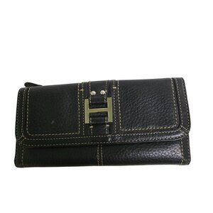 Fossil Trifold Black Genuine Leather Wallet With Snap Closure Card Slots